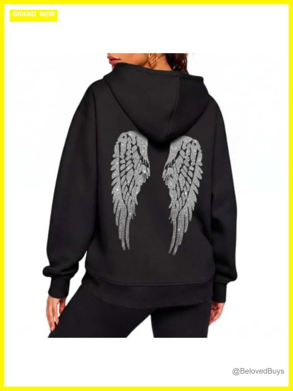 Rhinestone Angel Wing Hoodie Oversized Graphic Sweatshirt